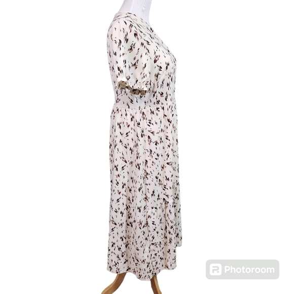 Shein Tiered Dress Cottagecore Cream Leaf Print, sz L - Picture 3 of 9